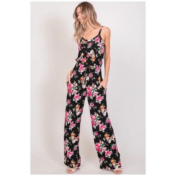 SOLD OUT CLEARANCE Soft Cami Style Bright Floral Jumpsuit - Picture 5 of 6